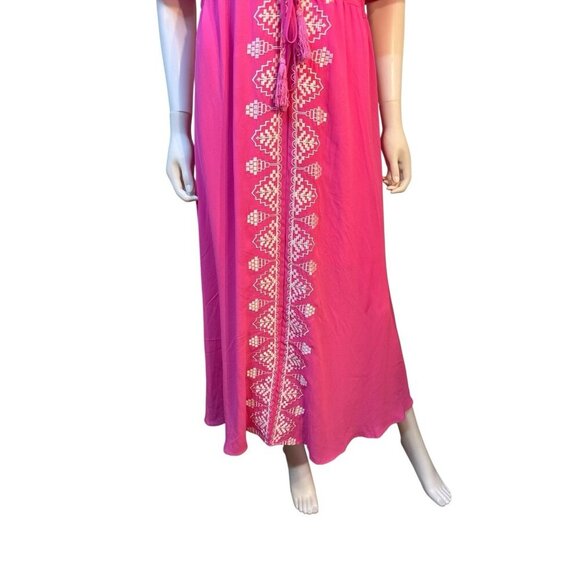 Strut & Bolt NWT Embroidered Tassel Vneck Pink White Maxi Dress Size Large - Picture 2 of 8